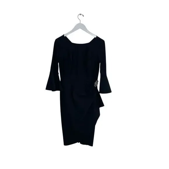 Alex Evenings Black Bell-Sleeve Draped Compression Sheath Dress Size 6 - Picture 5 of 7